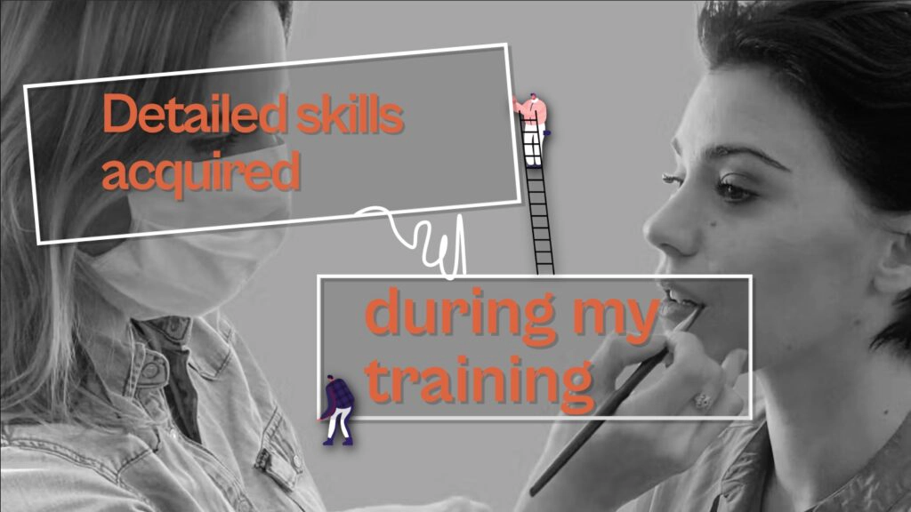 Skills acquired by Justine Fiorito during her training in film, television and special effects makeup