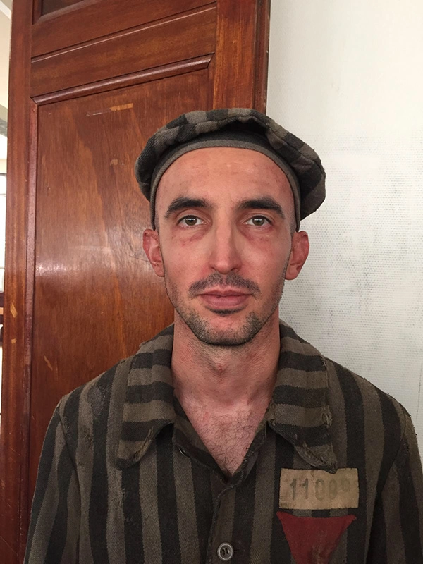 Film and special effects makeup created by Justine Fiorito for the TV series The New Look Makeup transformation by Justine Fiorito on a film set for the TV series *The New Look*.