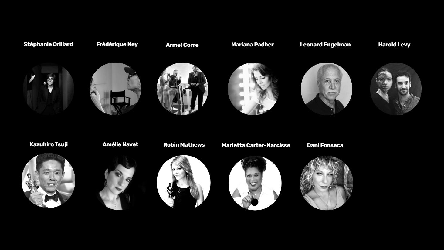 Photo illustrating the internship mentors of Justine Fiorito, professional makeup artist, experts and mentors in cinema and special effects makeup.