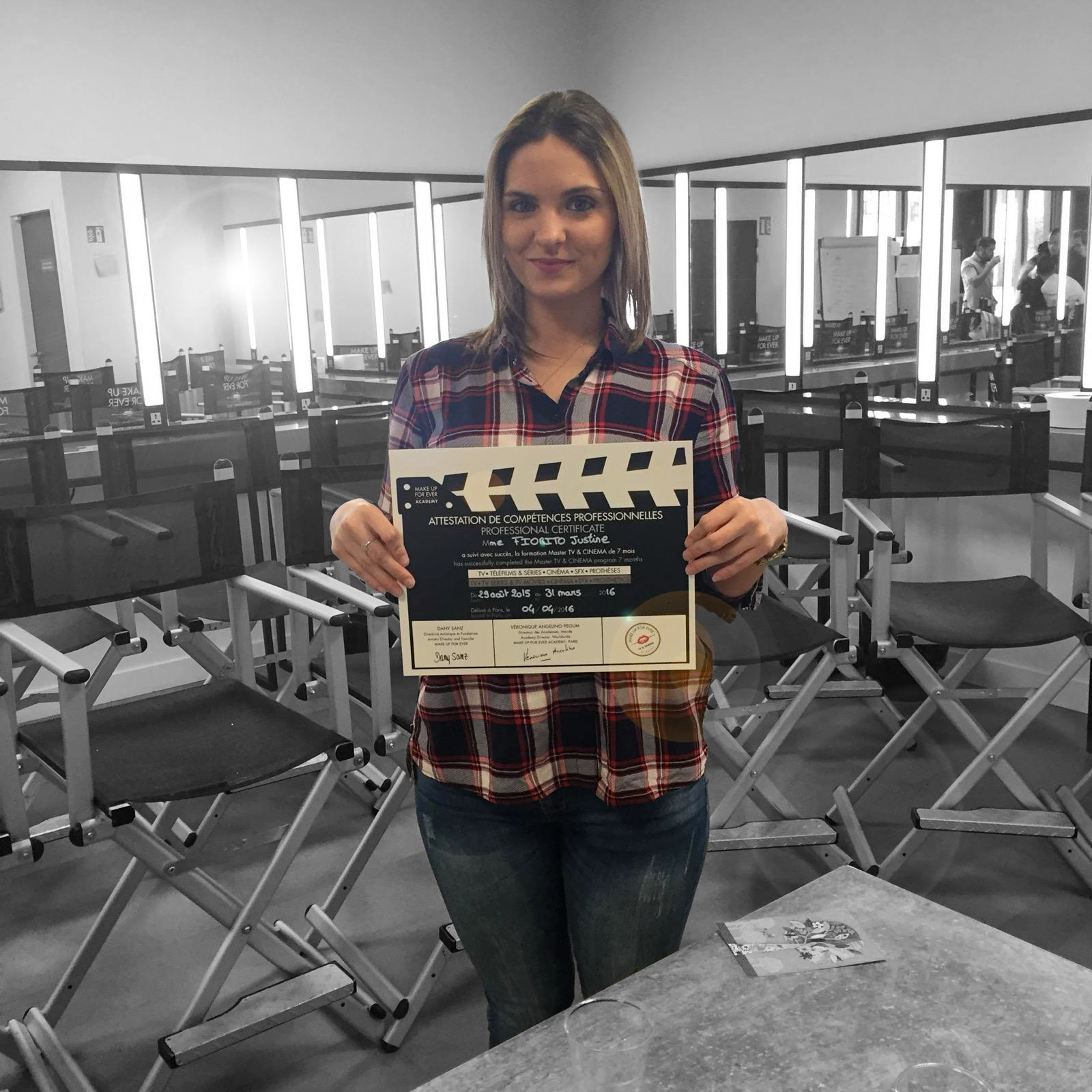 Justine Ornella Fiorito lors de sa remise de diplôme à la TV & Cinema Academy de Make Up For Ever